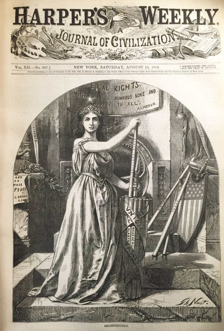 Columbia (American Minerva) and the Fasces in Harper’s Weekly “Reconstruction” for Equal Rights&nbsp;(1868)